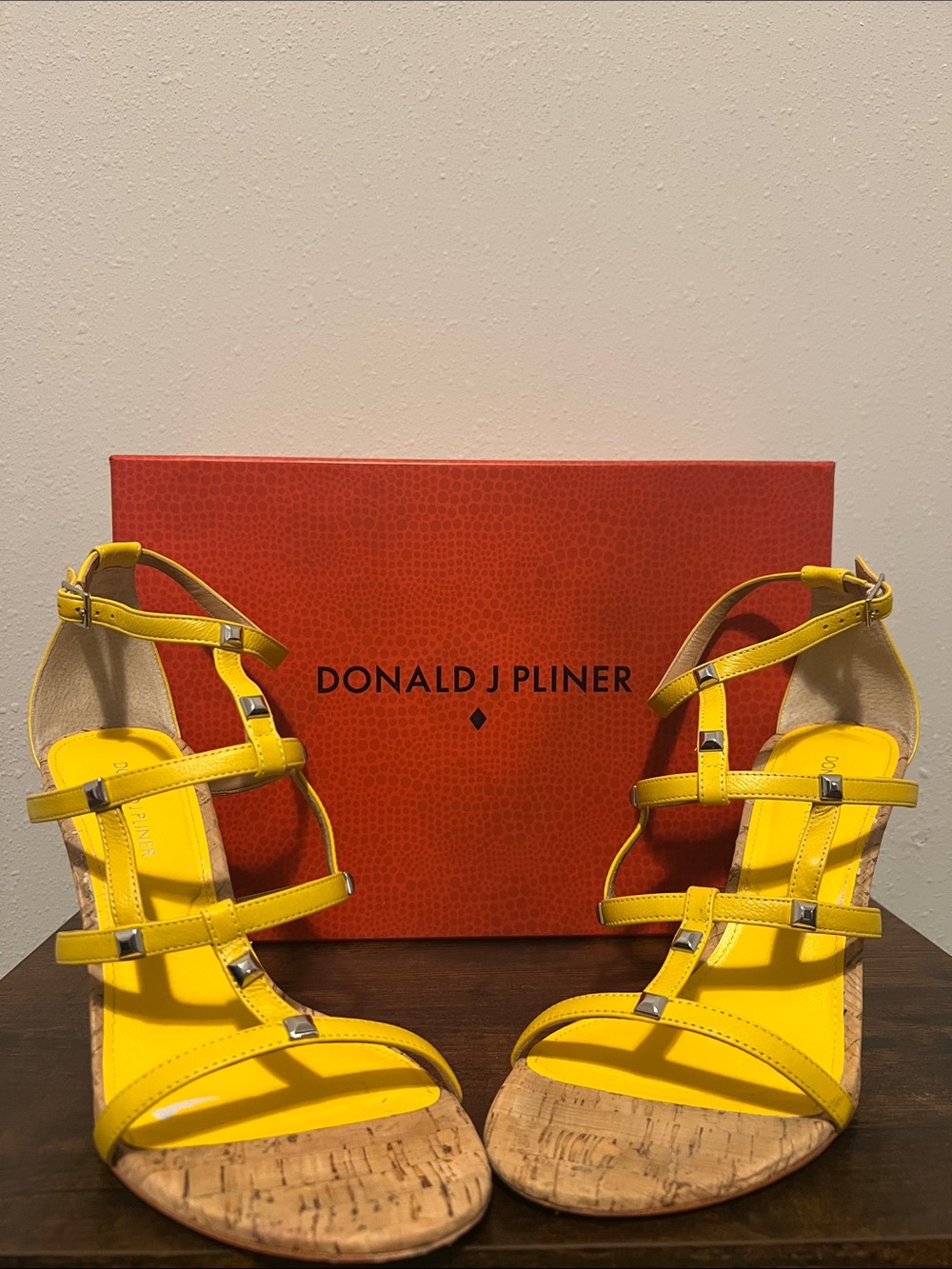 Donald J. Pliner Bright Yellow Strappy Cork Wedge Sandals